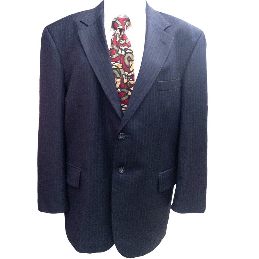 Oscar de la Renta Sportcoat Blazer Mens 44S Blue Pinstripe Cashmere Blend